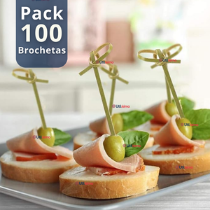 Pack 100 Piezas Brochetas De Bambú Cóctel Aperitivo 12cm