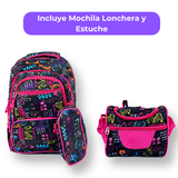 Mochila Con Lonchera Y Estuche 45CM Diseños Variados Niña