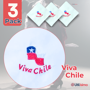 Pack 3 Pañuelos Baile Cueca 36 CM Bordado Viva Chile Baile Fiestas Patrias