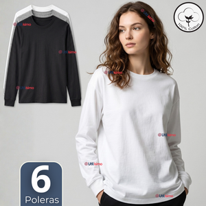 Pack 6 Camisetas Poleras Algodón Basico Oversize Manga Larga Primera Capa Mujer