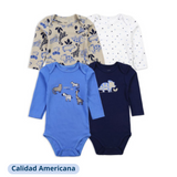 Body Bebe Niño Pack 4 Bodys Tedmimak Algodón Manga Larga