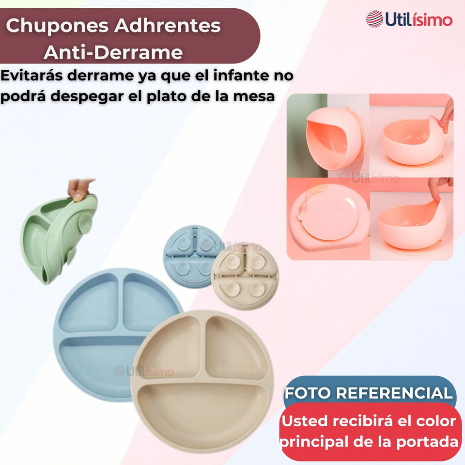 Set De Alimentación Bebé Silicona 5 Piezas De Osito Libre BPA Colores Surtidos