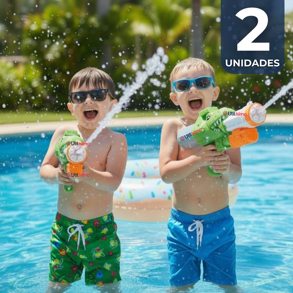 Pack 2 Pistolas Lanza Agua Dinosaurio Color Verde Juguete 40cm Niño