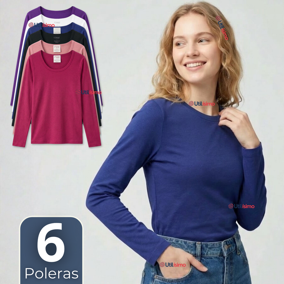 Pack 6 Camisetas Poleras Polar Primera Capa Manga Larga Colores Surtidos Mujer
