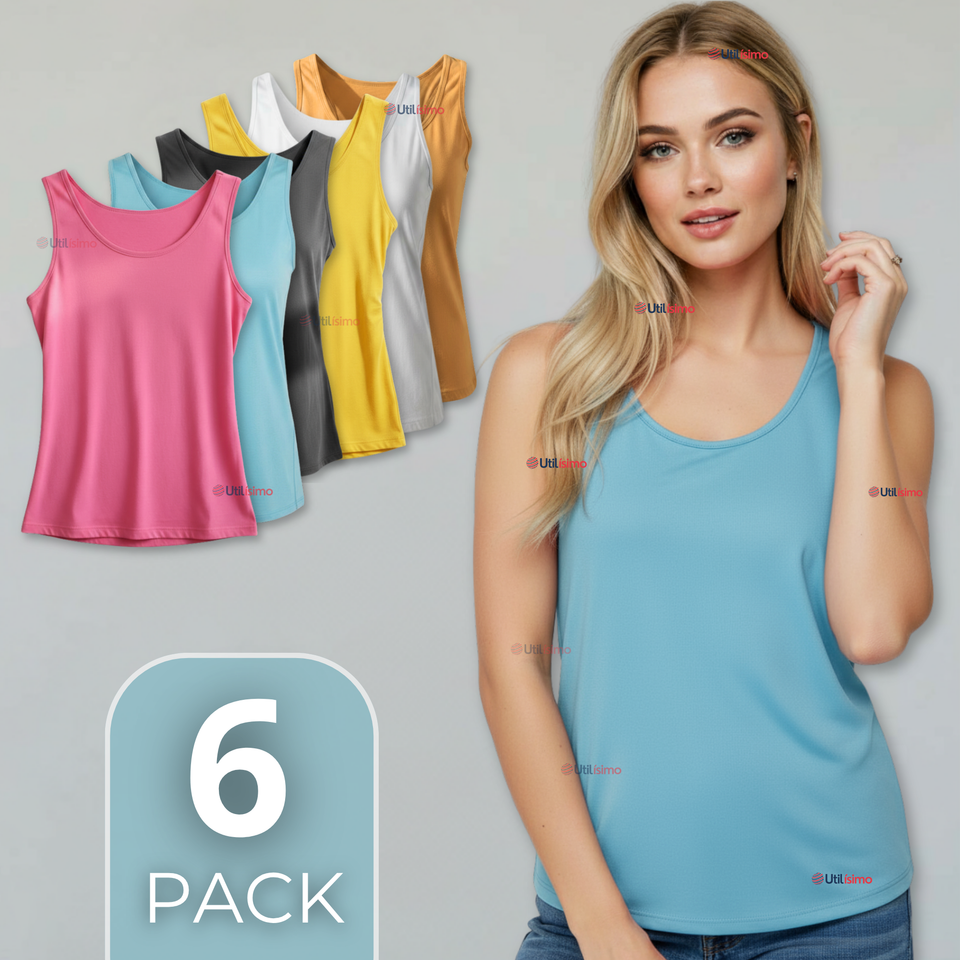 Pack 6 Poleras Camisetas Sin Mangas Fibra De Bambú Básicas Lisa Elástica Mujer Colores Surtidos