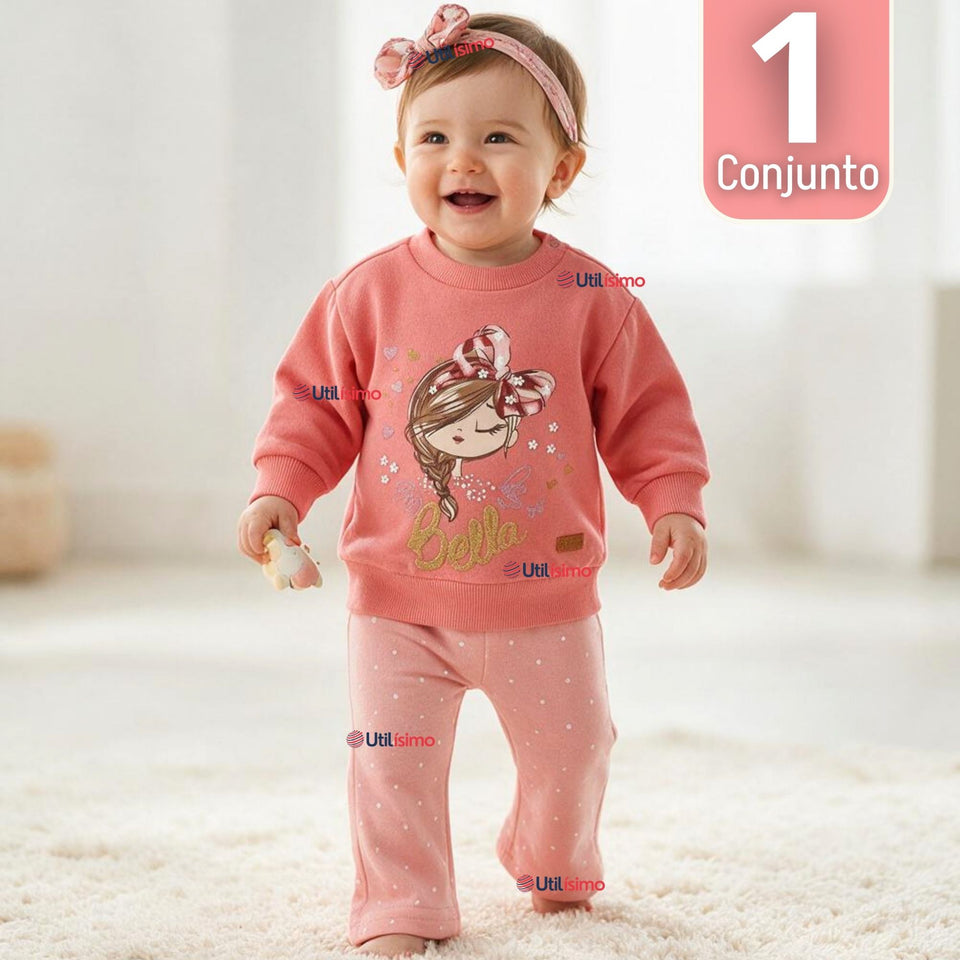 Conjunto 2 Piezas Polerón y Pantalón 100% Algodón Tedmimak Bebé Niña Beautiful pink
