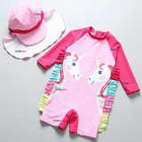 Traje de Baño Enterito Cremallera Manga Larga Con Gorro Niña 1 a 5 años Pink Unicorn