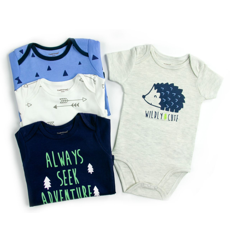 Pack 4 Unidades Extensor Body Bebé +Pack 4 Bodys Algodón Niño Manga Corta Puercoespin Azul