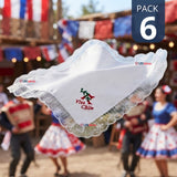 Pack 6 Pañuelos Cueca Bordado Viva Chile Con Encaje 44x44cm
