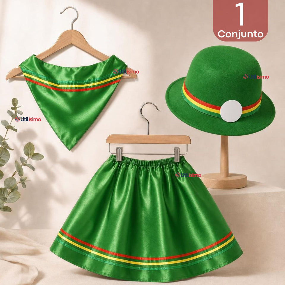 Traje Nortino Niña 3 Piezas Verde Baile Típico Fiestas Patrias
