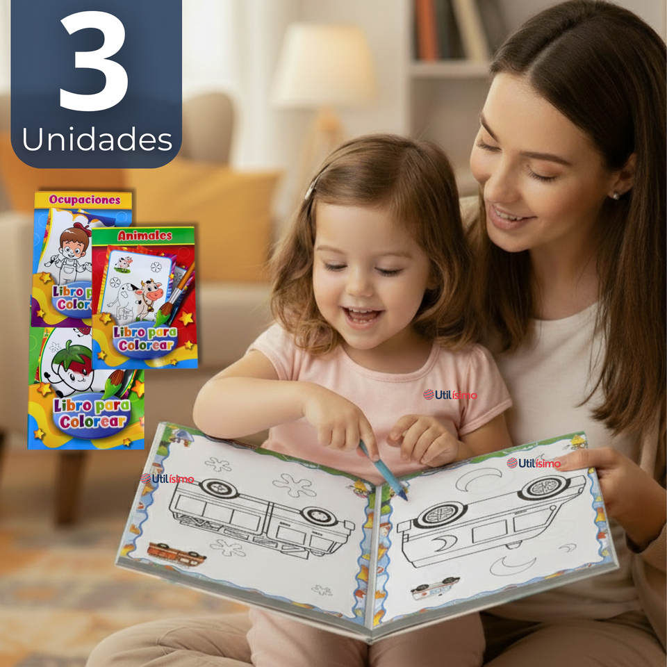 Pack 3 Libros Para Colorear Pintar Educativo Diseños Surtidos