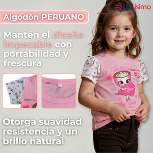 Polera Brainrots 100% Algodón Manga Corta Niña Tralalero Rosado