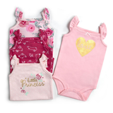 Pack 4 Unidades Extensor Body Bebé +Pack 4 Bodys Algodón Niña Manga Corta Rosa Little Princess