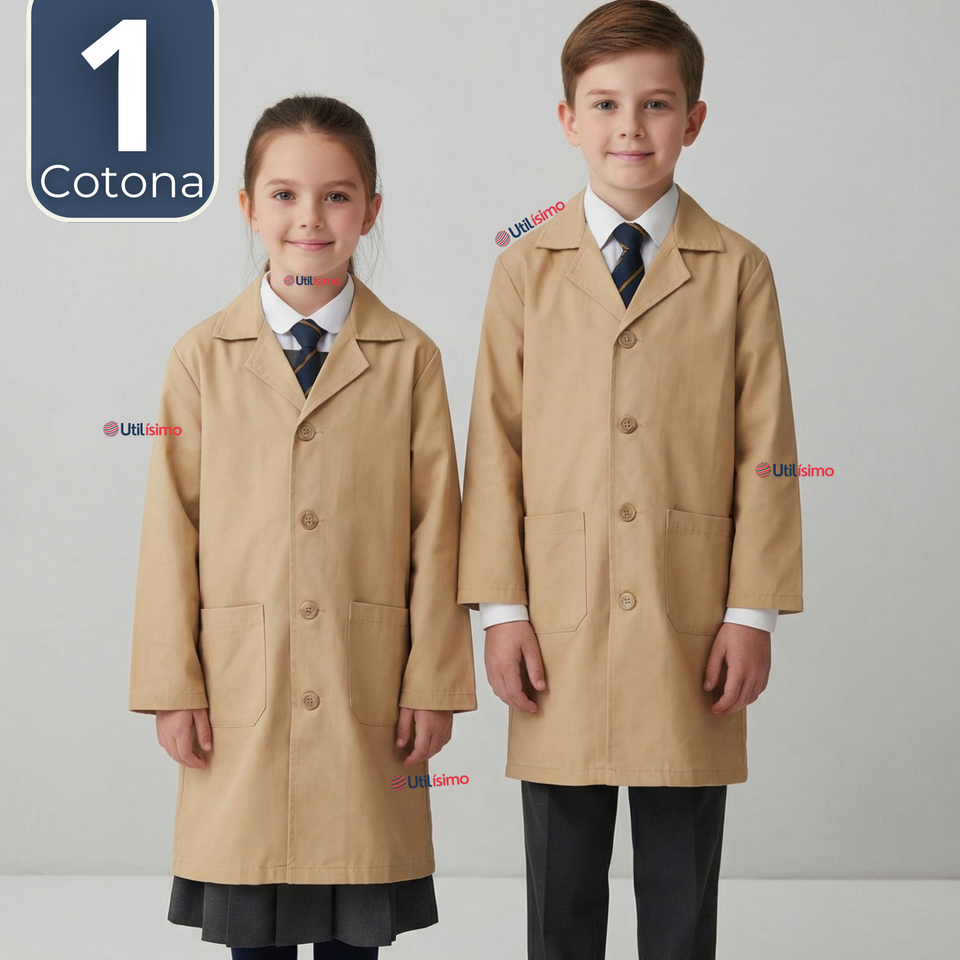 Cotona Delantal Escolar Beige Niño Niña Unisex Bata