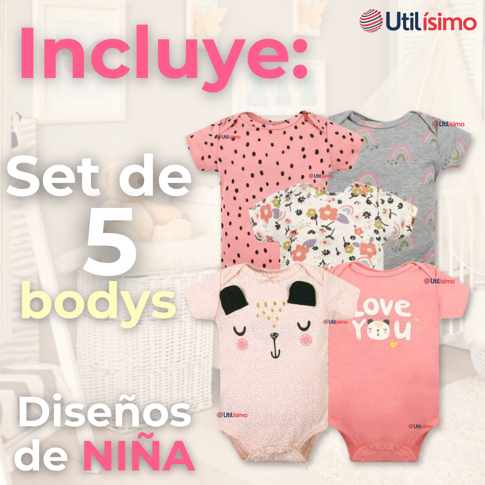 Pack 5 Bodys Niña Manga Corta Tedmimak 100% Algodón Princess love