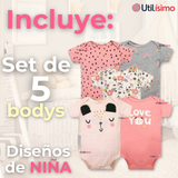 Pack 5 Bodys Niña Manga Corta Tedmimak 100% Algodón Princess love