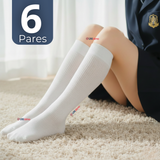 Pack 6 Calcetínes Escolares Largo Acrílico Blanco Niñas Juvenil