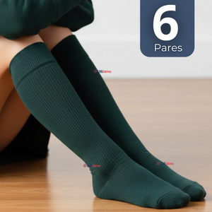 Pack 6 Calcetínes Escolares Largo Acrílico Verde Niñas Juvenil