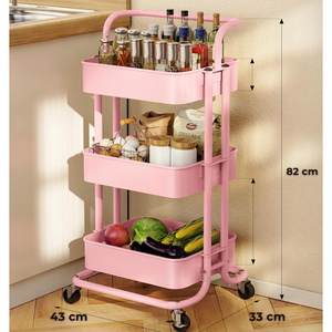 Carrito De Almacenamiento Organizador 3 Niveles Con Ruedas Color Rosado