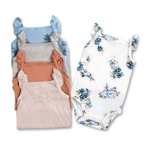 Pack 5 Unidades Extensor Body Bebé +Pack 5 Bodys Algodón Niña Sin Mangas Blanco Flores
