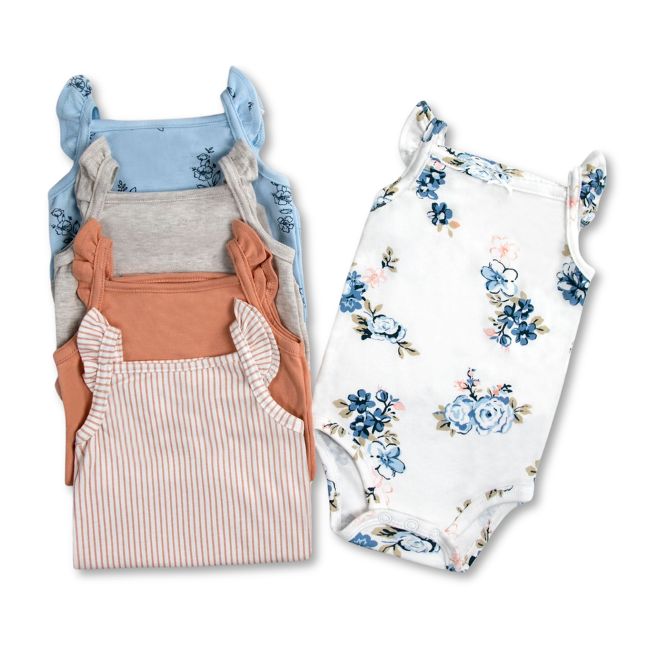 Pack 5 Unidades Extensor Body Bebé +Pack 5 Bodys Algodón Niña Sin Mangas Blanco Flores