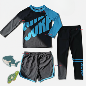 Traje de Baño Manga Larga Pantalón Largo Pantalón Corto 3 Piezas Corte Split Niño 3 a 11 años Black Surf