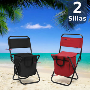 Pack 2 Sillas Plegables Con Bolso Portátil Camping Pesca Playa Colores Surtidos