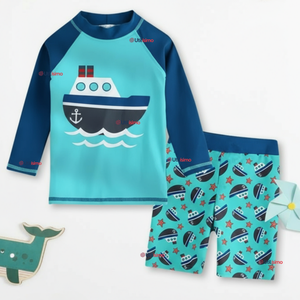 Traje de Baño Manga Larga Pantalón Corto 2 Piezas Corte Split Niño 3 a 9 años Blue Boat