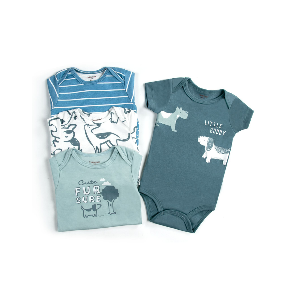 Pack 4 Unidades Extensor Body Bebé +Pack 4 Bodys Algodón Niño Manga Corta Blue Dogs