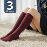 Pack 3 Calcetínes Escolares Largo Acrílico Burdeo Niñas Juvenil Color Vino