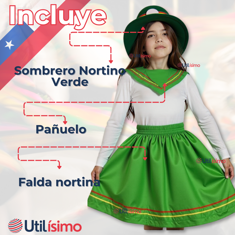 Pack 6 Traje Nortino Niña 3 Piezas Niña Fiestas Patrias Baile Nortino