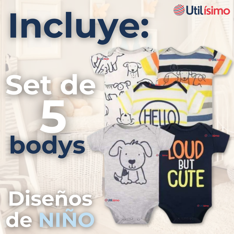 Pack 5 Bodys Niño Manga Corta Tedmimak 100% Algodón Loud But Cute