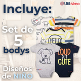 Pack 5 Bodys Niño Manga Corta Tedmimak 100% Algodón Loud But Cute