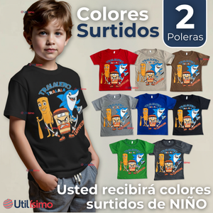 Pack 2 Poleras Brainrots 100% Algodón Manga Corta Niño Tralalero Colores Surtidos
