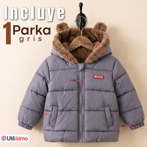 Parka Osito Con Capucha Manga Larga Gris Niño Infantil
