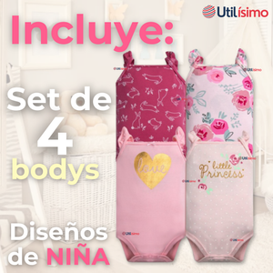 Pack 4 Bodys Niña Sin Manga Tedmimak 100% Algodón Princess Pink