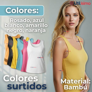 Pack 6 Poleras Camisetas Sin Mangas Fibra De Bambú Básicas Lisa Elástica Mujer Colores Surtidos