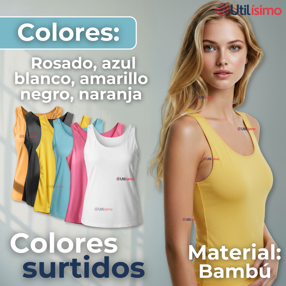 Pack 3 Poleras Camisetas Sin Mangas Fibra De Bambú Básicas Lisa Elástica Mujer Colores Surtidos