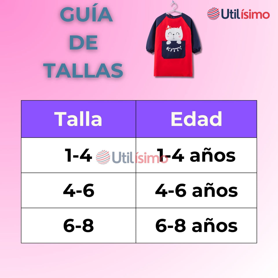 Pack 3 Delantal Infantil Niña Manga Larga Con Bolsillo Colores Surtidos