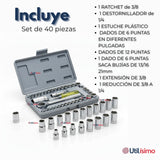 Juego Dados 40 Piezas 1/4 y 3/8 Chicharra para Bicicleta Moto Auto