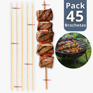 Pack 45 Piezas Brochetas Para Anticuchos Pinchos Bambú Palillos 40cm