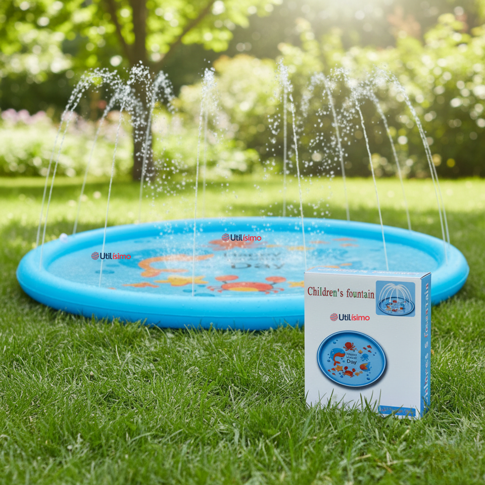 Alfombra De Agua Piscina A Chorros Cascada Niños Color Celeste 170cm