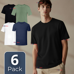 Pack 6 Camisetas Poleras 100% Bambú Básicas Lisa Elástica Hombre Colores Surtidos