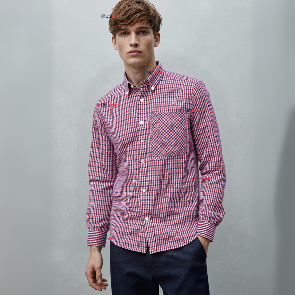 Camisa Huaso Cuadrillé Cuadro Manga Larga 100% Algodón Azul Rojo Casual