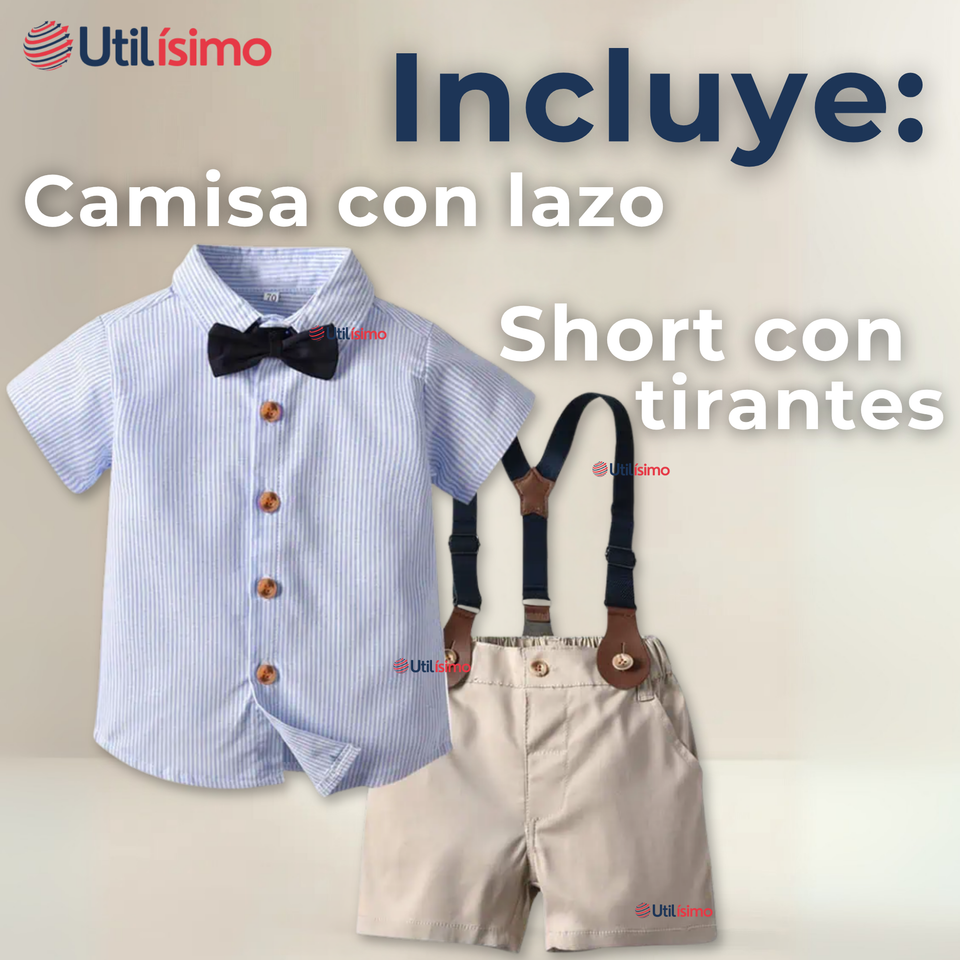 Conjunto De Vestir Con Tirantes Camisa Pantalón Corto Algodón Niño