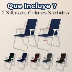 Pack 2 Sillas Plegables Portátil Playa Camping Picnic Colores Surtidos