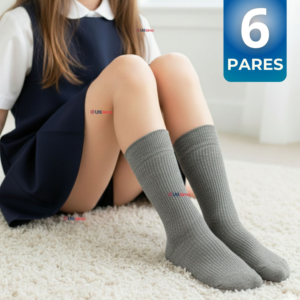 Pack 6 Calcetínes Escolares Corto Acrilico Gris Niño y Niña