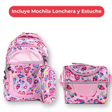 Mochila Con Lonchera Y Estuche 45CM Diseño Estampado Niña