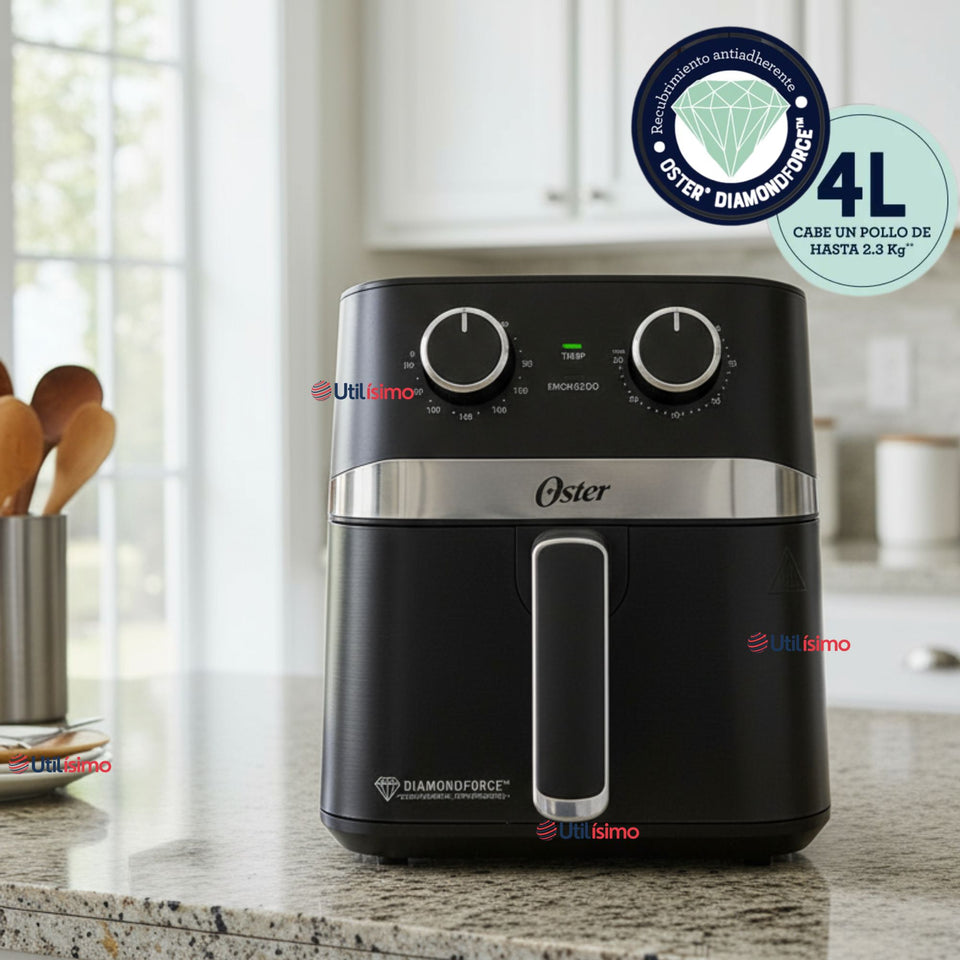Oster® Freidora de Aire Manual, Recubrimiento Oster® DiamondForce, 4L de Capacidad, con Controles de Tiempo y Temperatura, CKSTAF401MDF