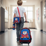 Mochila Escolar Con Ruedas + Estuche + Lonchera Poliéster Oso Niño